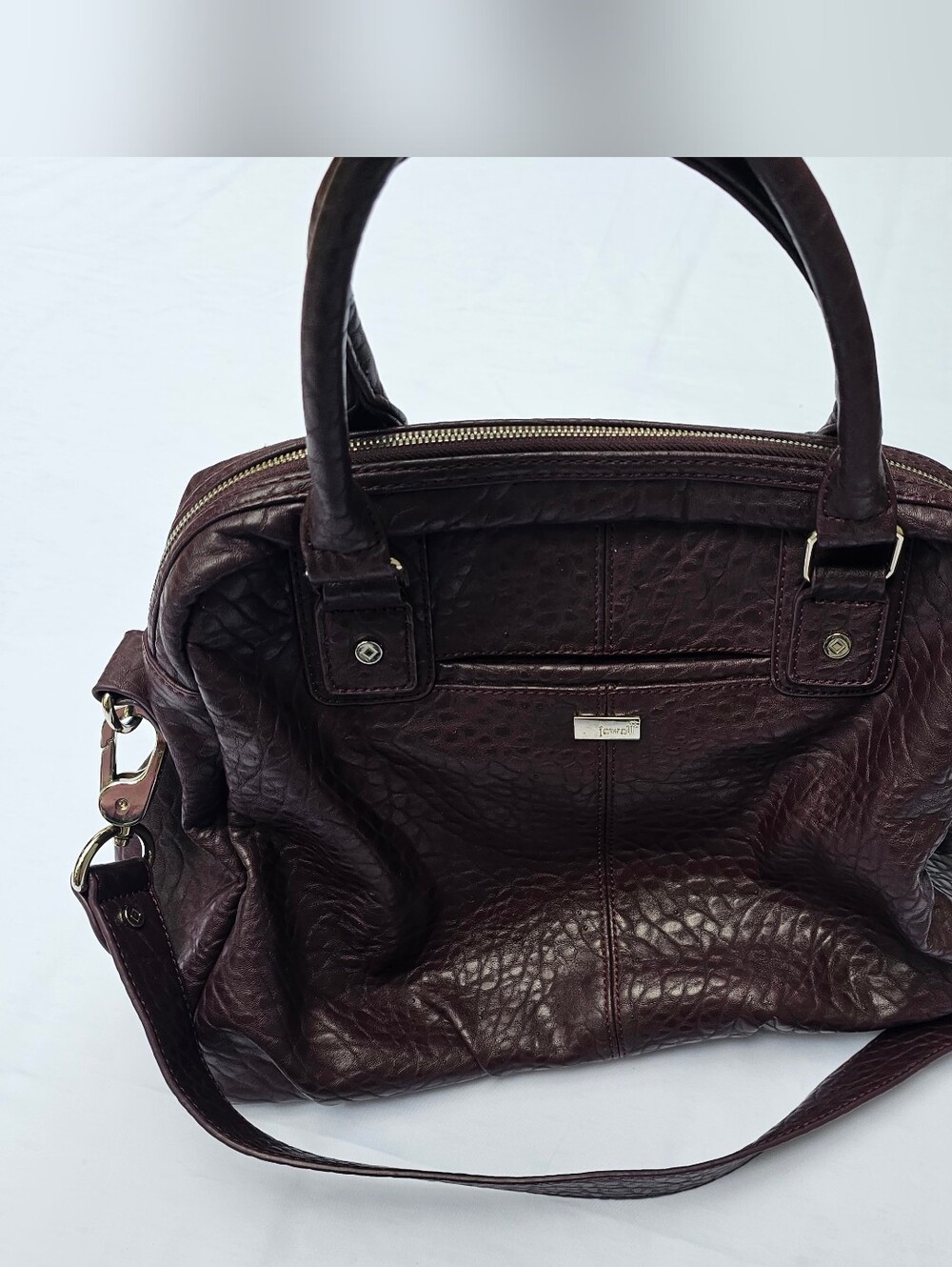 Plum Faux Leather Jeweli Handbag